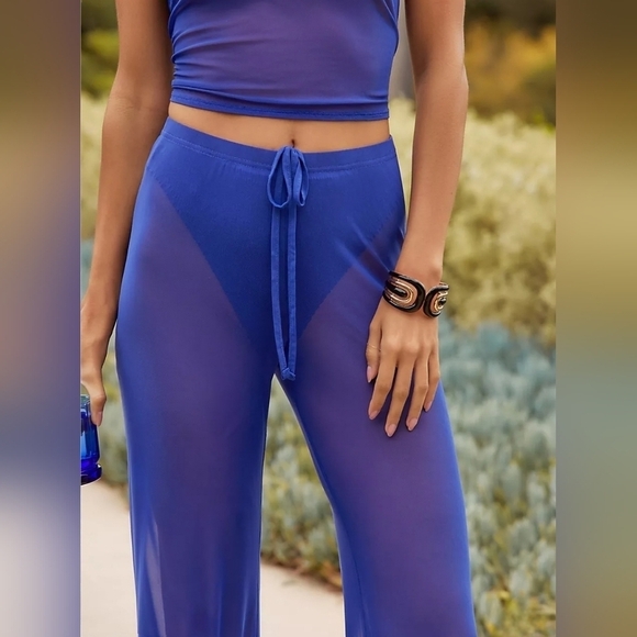 Good American Wide Leg Mesh Coverup Pants in Sheer Blue Size 3x NWT - Picture 7 of 11